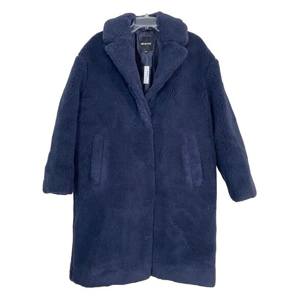 Madewell soft & plush Sherpa Teddy Coat Navy Dark Nightfall Blue pockets & snaps - Picture 8 of 17